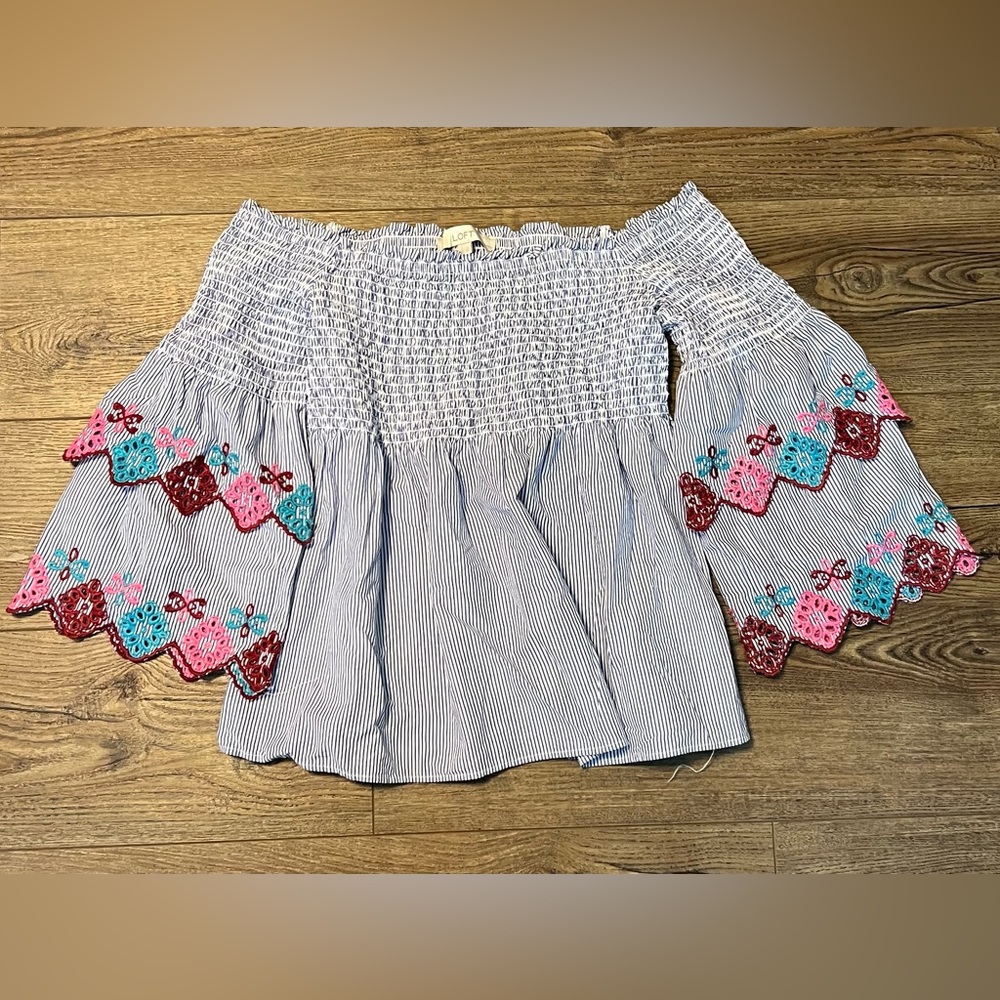 Loft Seersucker Off Shoulder Shirt